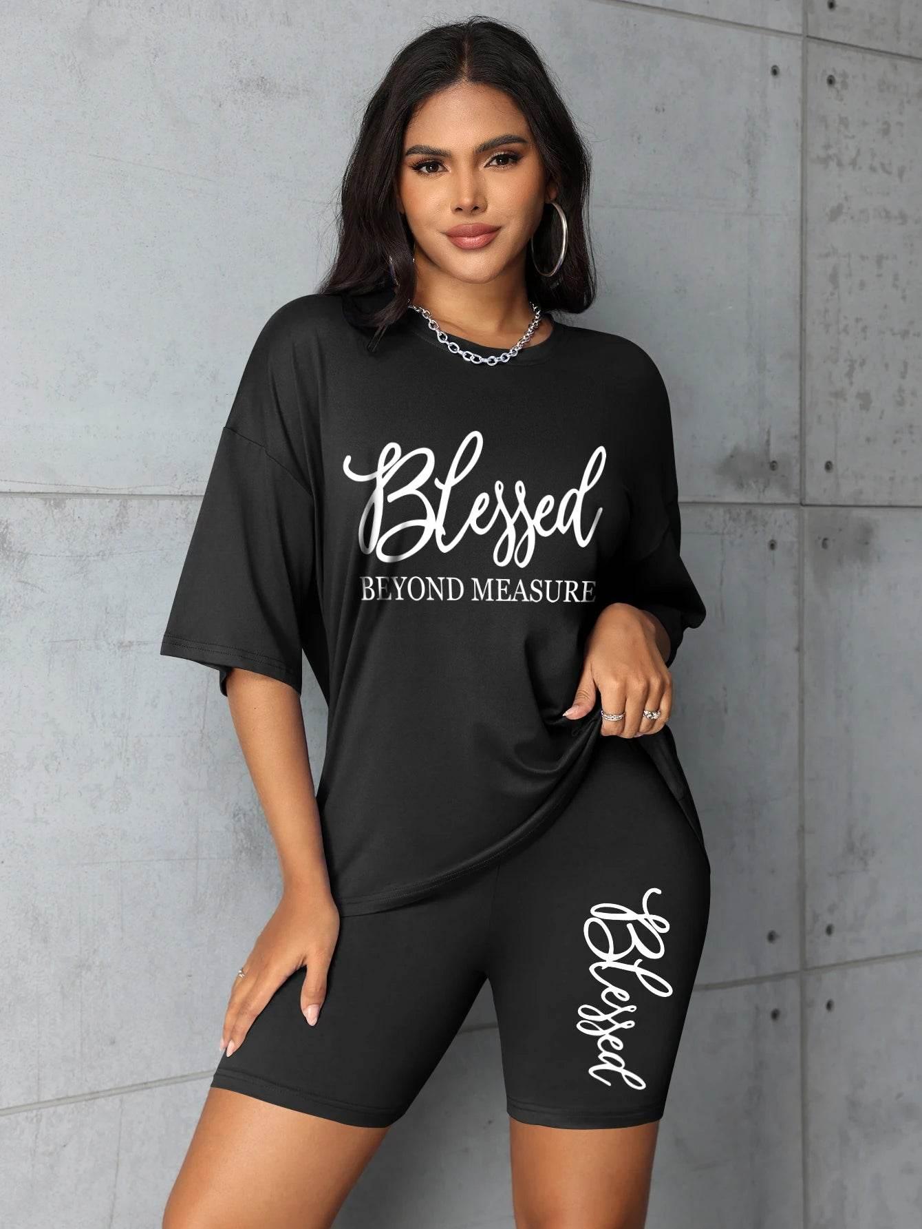 Plus size sets for women Summer 2 pieces Blessed printed offers and liquidation everything cheap elegant women's sets Short sets - Empire P.E