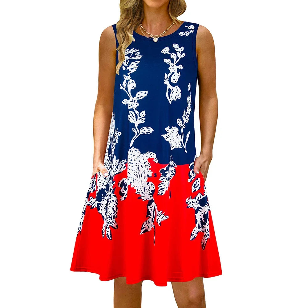 S-5Xl Colorful Printed O Neck Long Dress - Empire P.E