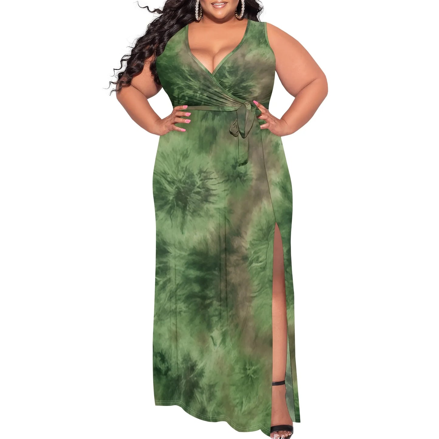 Plus Size Green Tie-Dye Maxi Dress - Empire P.E