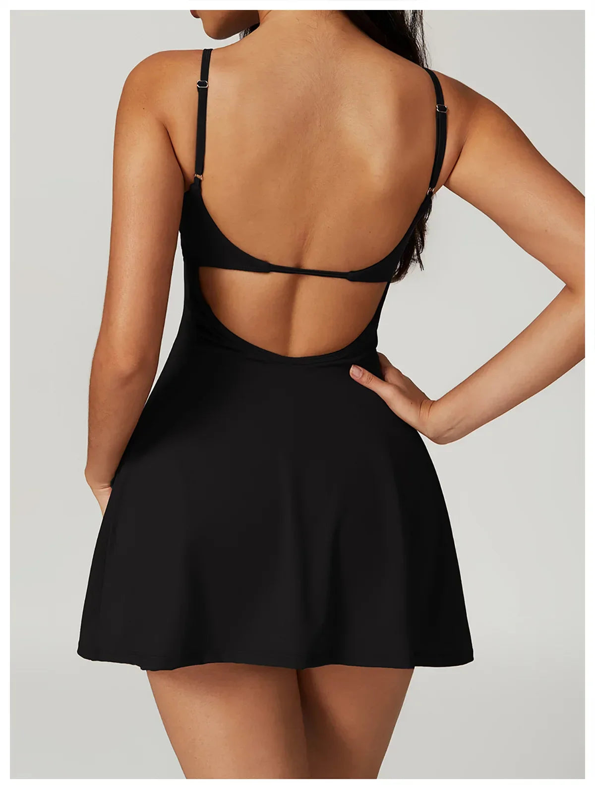 Skinny One-piece Tennis Dress Outdoor Slim-fit Shock-proof Hollow Out Backless Running Fitness Yoga Clothes Tights Tennis Skirt - Empire P.E