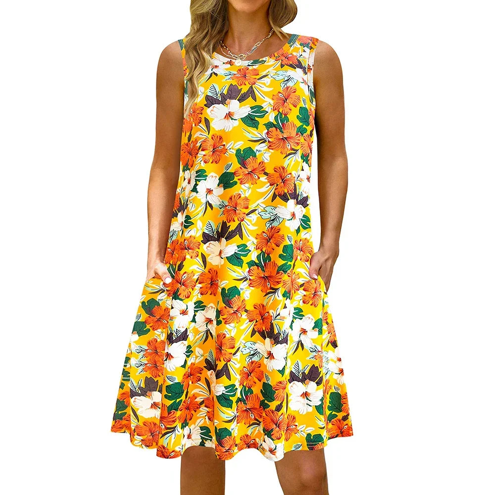 S-5Xl Colorful Printed O Neck Long Dress - Empire P.E