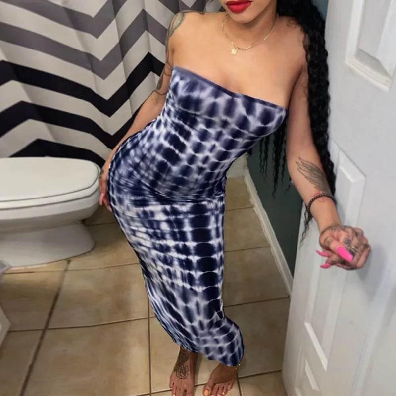 Spring And Summer Dresses For Women Chest Wrap Printed Off Shoulder Bandage Slim Sexy Long Dress 2023 New Fashion party MsChuh - Empire P.E