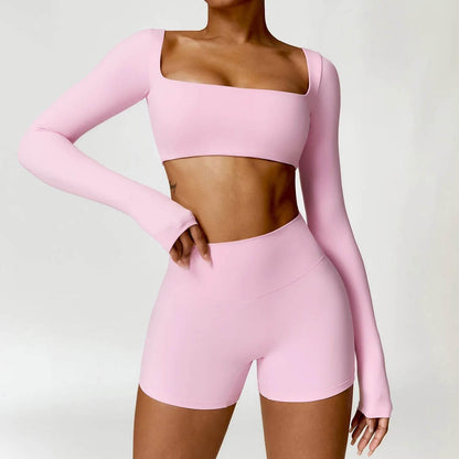 Hearuisavy 2PCS Long Sleeve Gym Set Women Yoga Clothes Quick-Drying Sportswear Running Leggings Workout Sports Crop Top Women - Empire P.E