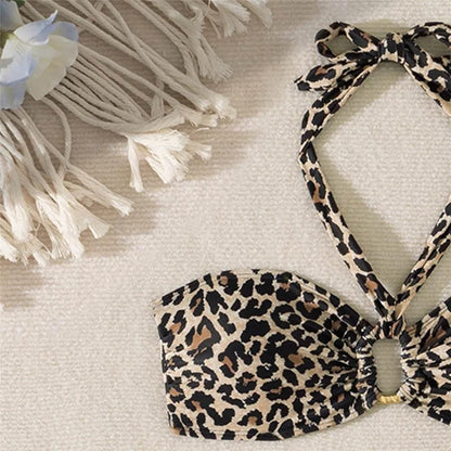 Halter Bandeau Leopard Print Bikinis Sets Woman Metal Ring Swimwear Hollow Out Sexy Swimsuit 2025 Bathing Suit Bikinis De Mujer - Empire P.E
