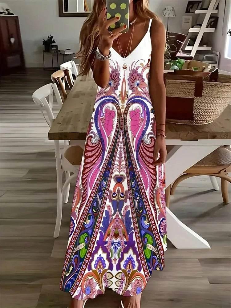 Sleeveless Vest Dress 2024 Summer V-Neck Ladies Loose Halter Dress - Empire P.E