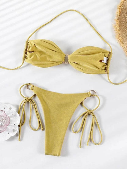 Solid Swimsuit Women Bathing Suit Bandeau Bikini 2024 Biquinis Feminino Swimwear High Waist Bikini Set Beachwear Sexy Bikinis - Empire P.E