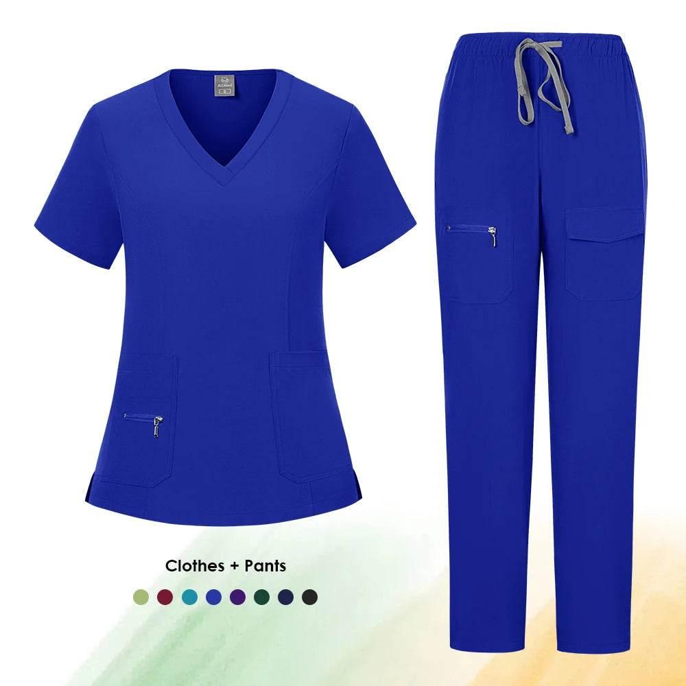 Workwear Nursing Women Scrubs Pants Elastic Wholesale Working Uniform Women Short Sleeve Neck Tops Dental Hospital Scrubs Suits - Empire P.E