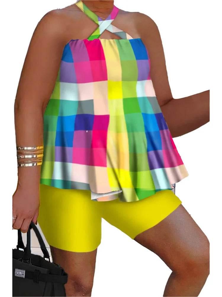 Wmstar Plus Size Two Piece Set Women Sleeveless Printed Short Sets Top Pants Sexy Suit Beach Summer Wholesale Dropshipping 2023 - Empire P.E