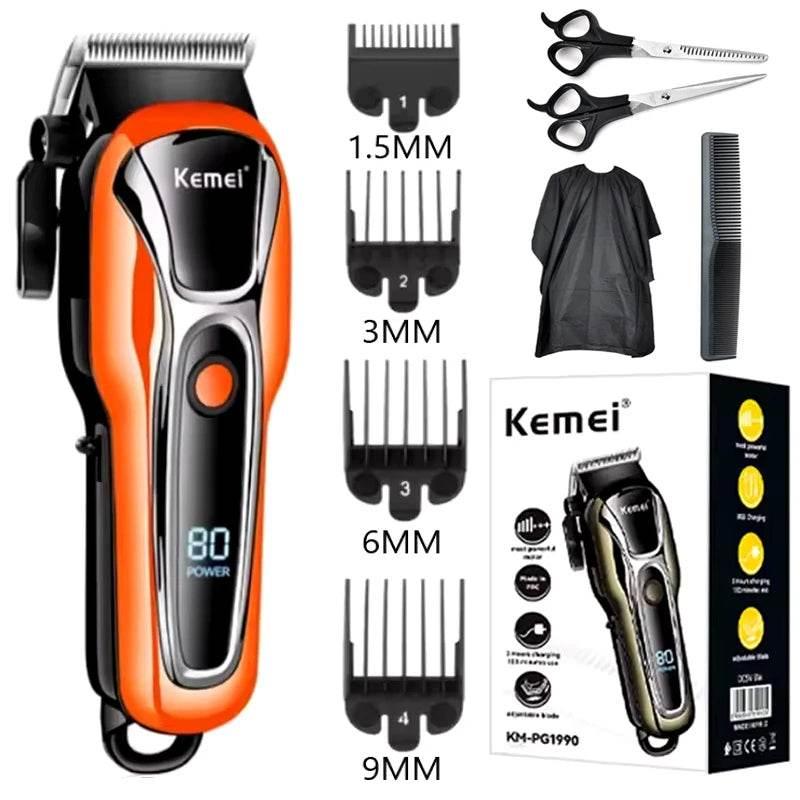 Kemei Professional Hair Clipper Electric Barber Clipper USB Rechargeable Hair Trimmer for Men LCD Display Haircut Set KM-PG1990 - Empire P.E