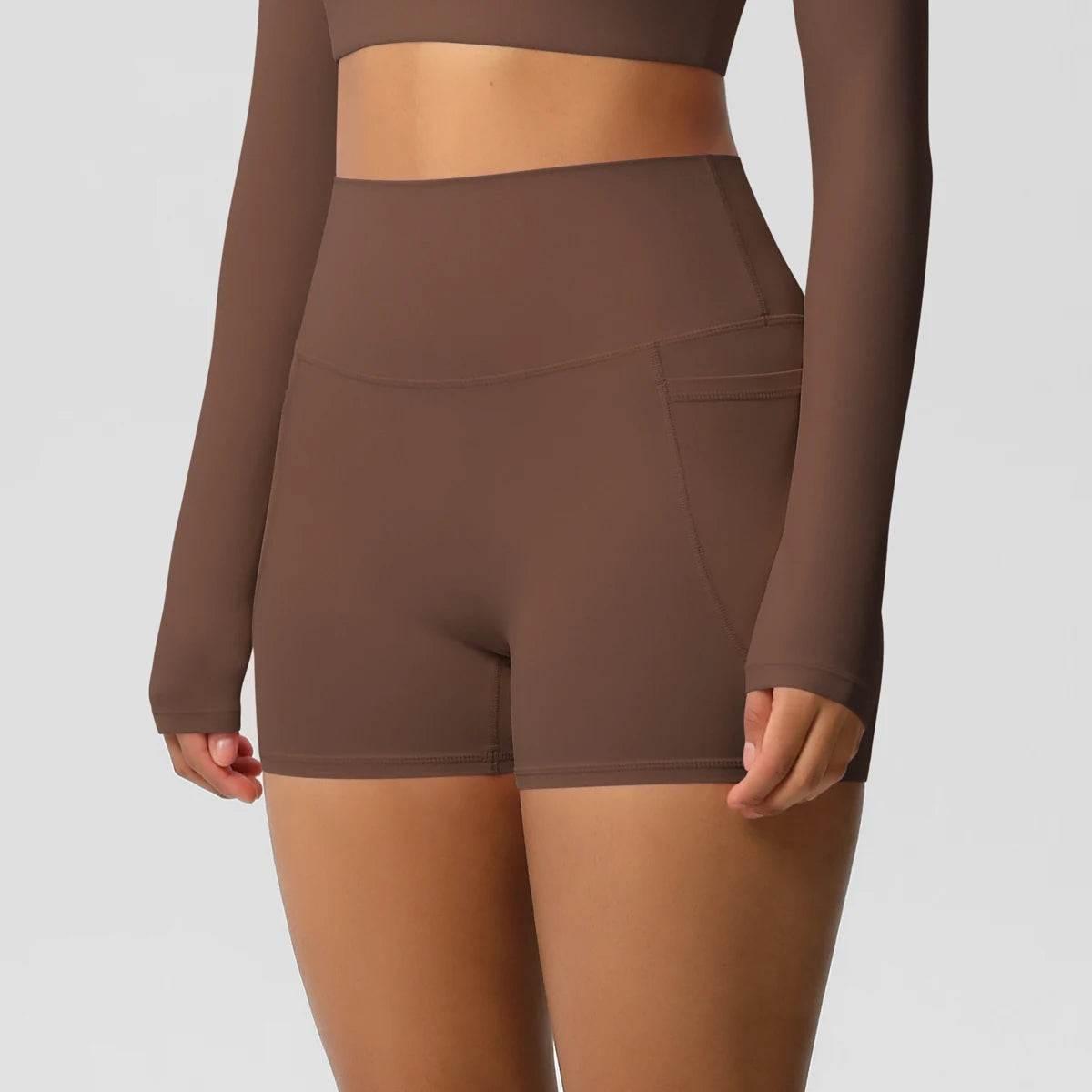 Women Sports Short With PocketedYoga Legging Shorts Squat Proof High Waist Fitness Tight Shorts Quick Drying Cycling Workout Gym - Empire P.E