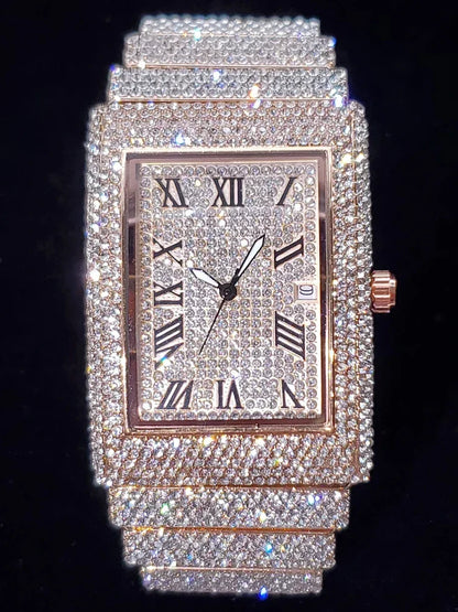 Gold Men's Watches Rectangle Dial Luxury Diamond - Empire P.E