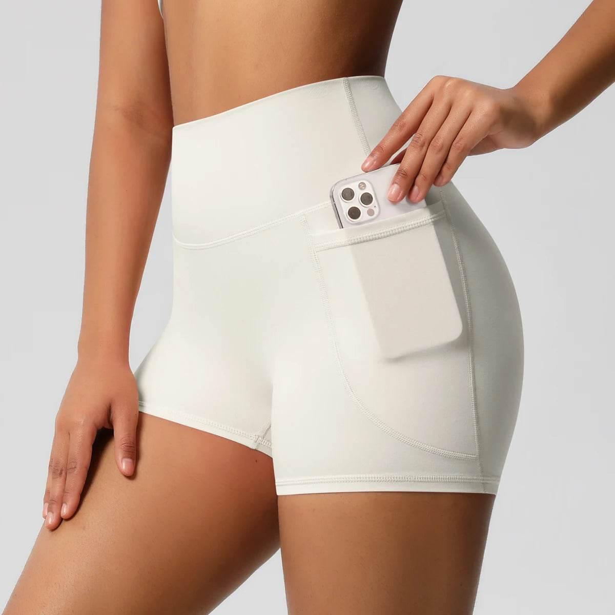 Women Sports Short With PocketedYoga Legging Shorts Squat Proof High Waist Fitness Tight Shorts Quick Drying Cycling Workout Gym - Empire P.E