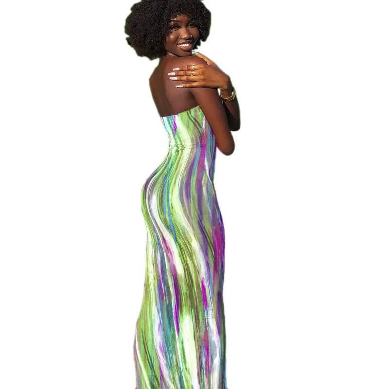 Spring And Summer Dresses For Women Chest Wrap Printed Off Shoulder Bandage Slim Sexy Long Dress 2023 New Fashion party MsChuh - Empire P.E