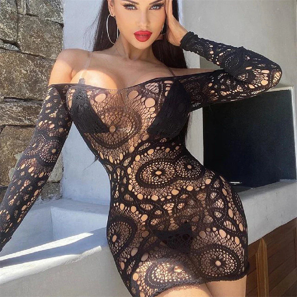 Sexy Bodycon Mini Dress Fishnet Hollow Out Lingerie - Empire P.E