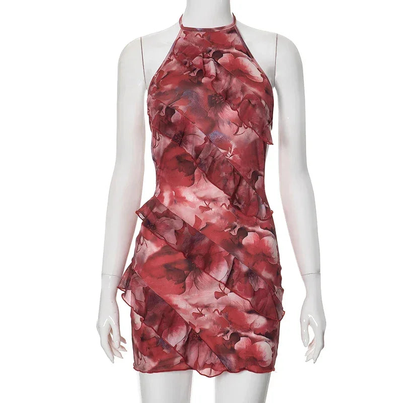 Floral Printing Ruffles Mini Dress - Empire P.E