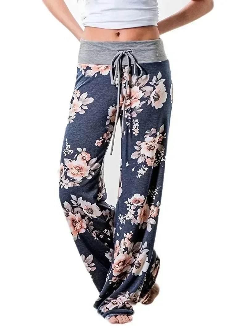 Plus Size L-8XL Fashion Women Casual Loose Stretch Printing Long Wide Leg Yoga Pants Drawstring Lounge Pants Pajama Pants - Empire P.E