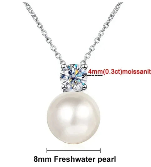 8mm Freshwater Pearl Pendant 0.9ct/set Moissanite Jewelry Sets D Color - Empire P.E