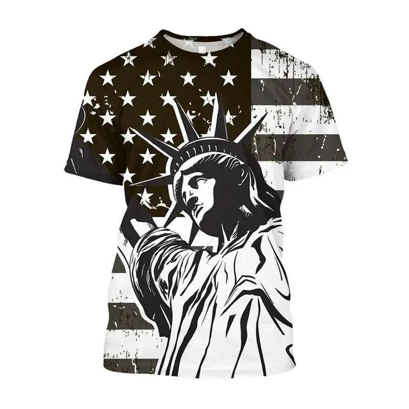 American Flag Graphic T-shirt For Men 3d Printed USA Statue of Liberty T Shirt Summer Spring Short Sleeves Round Neck Tee Shirts - Empire P.E