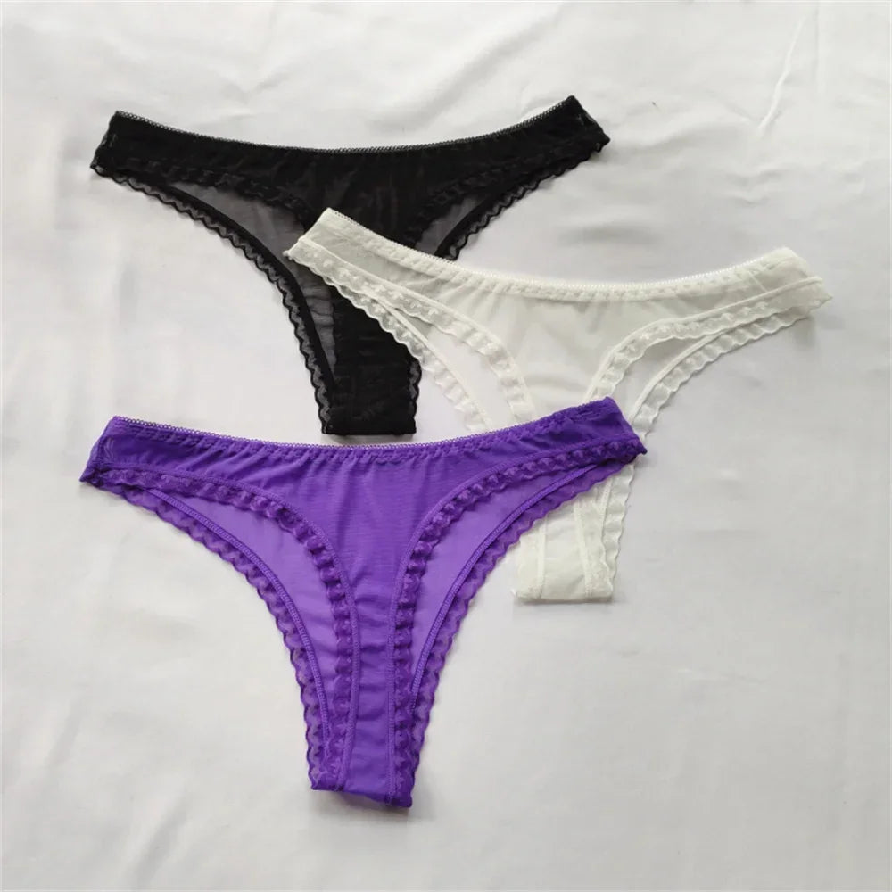3pcs/set Transparent Thong Panties Sexy Lace G-string - Empire P.E