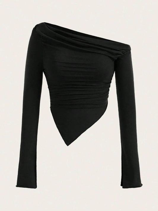 Women Sexy Solid One Shoulder Long Sleeve T Shirt Spring Fall 2025 Y2K Clothes Grunge Goth Slim Fit Tee Top Tshirt Streetwear - Empire P.E