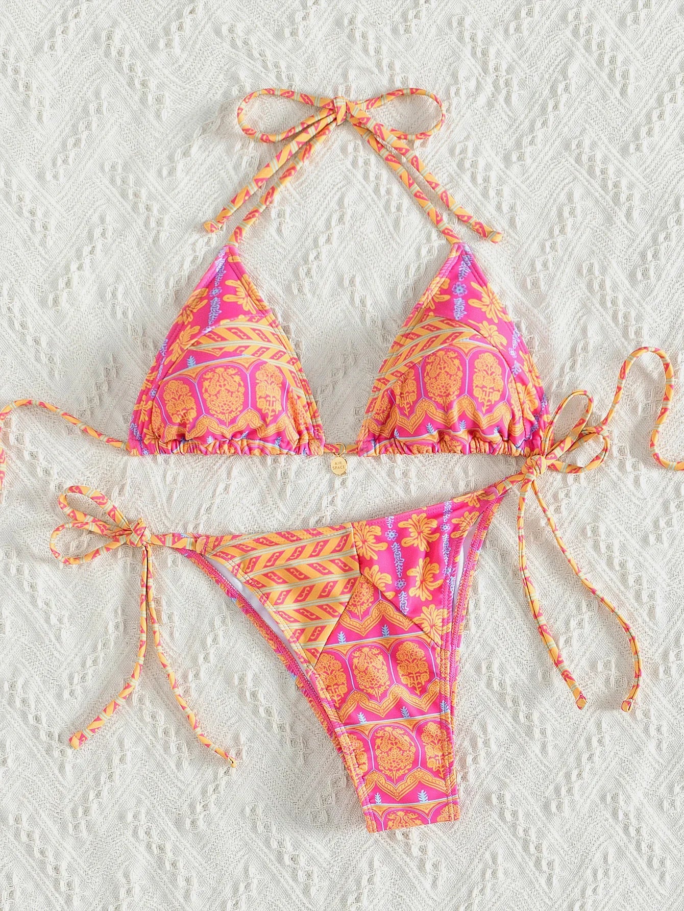 2026 new European and American triangle cup printed sexy bikini split swimsuit
