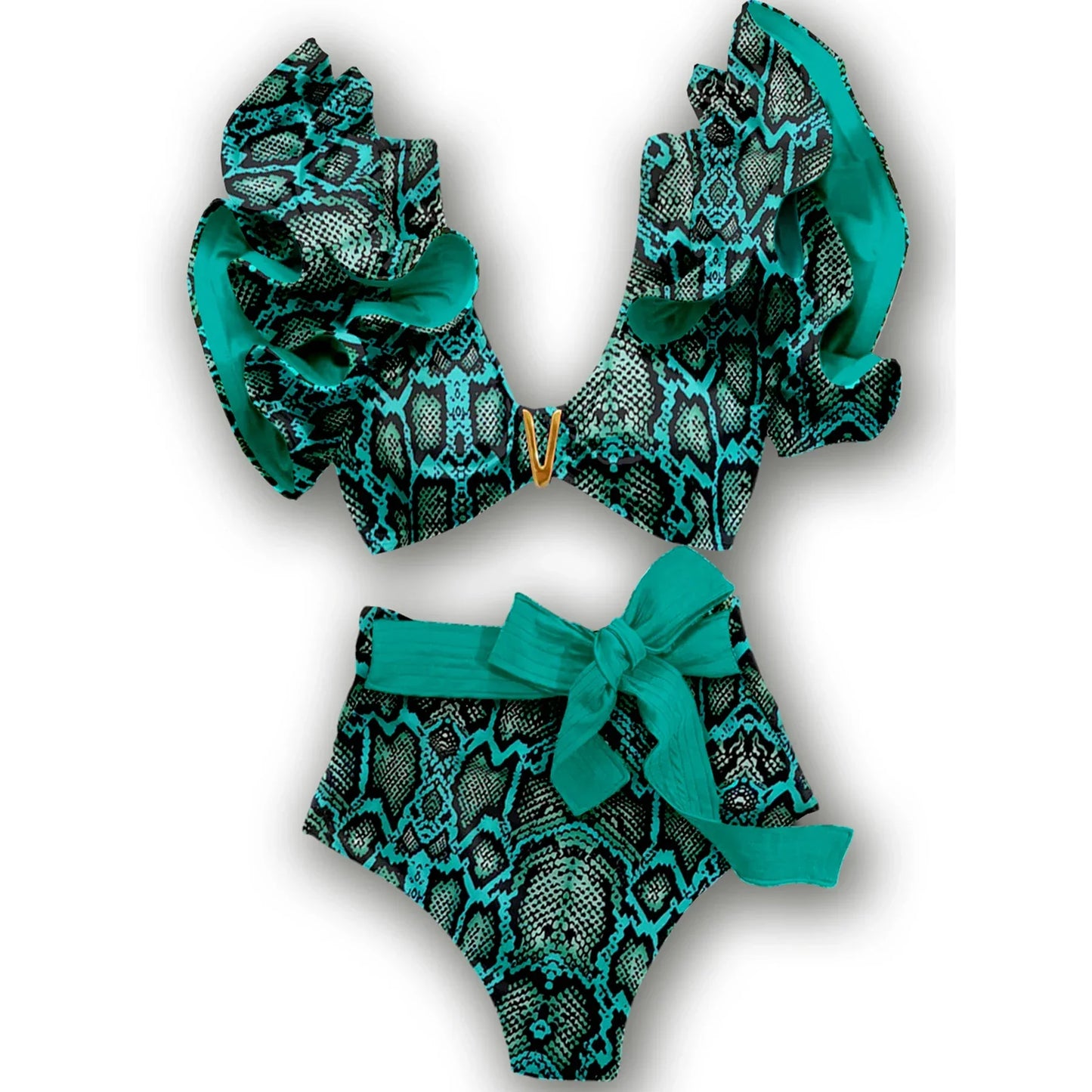 Two-Pieces Women Floral 2025 Push-Up Padded Bra Ruffles Bandage Bikini Set