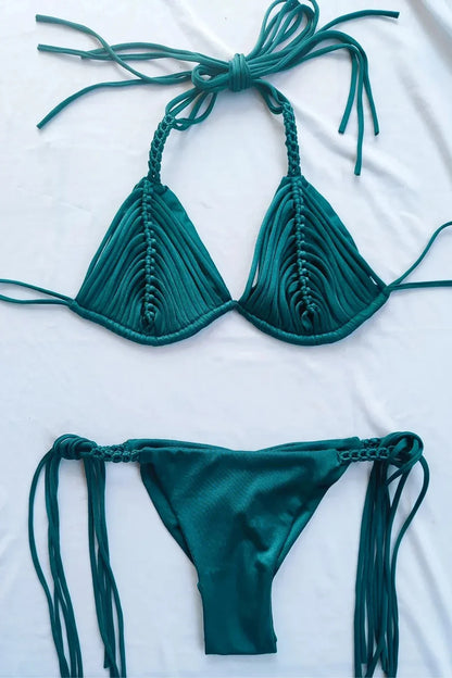 2025 New Bandage Stripe Brazilian Bikini Two Piece Set