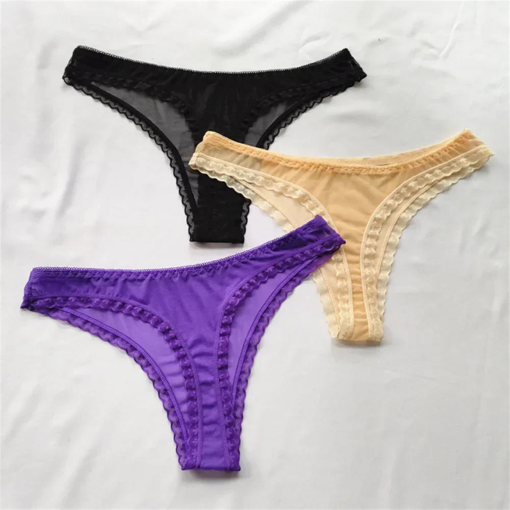 3pcs/set Transparent Thong Panties Sexy Lace G-string - Empire P.E