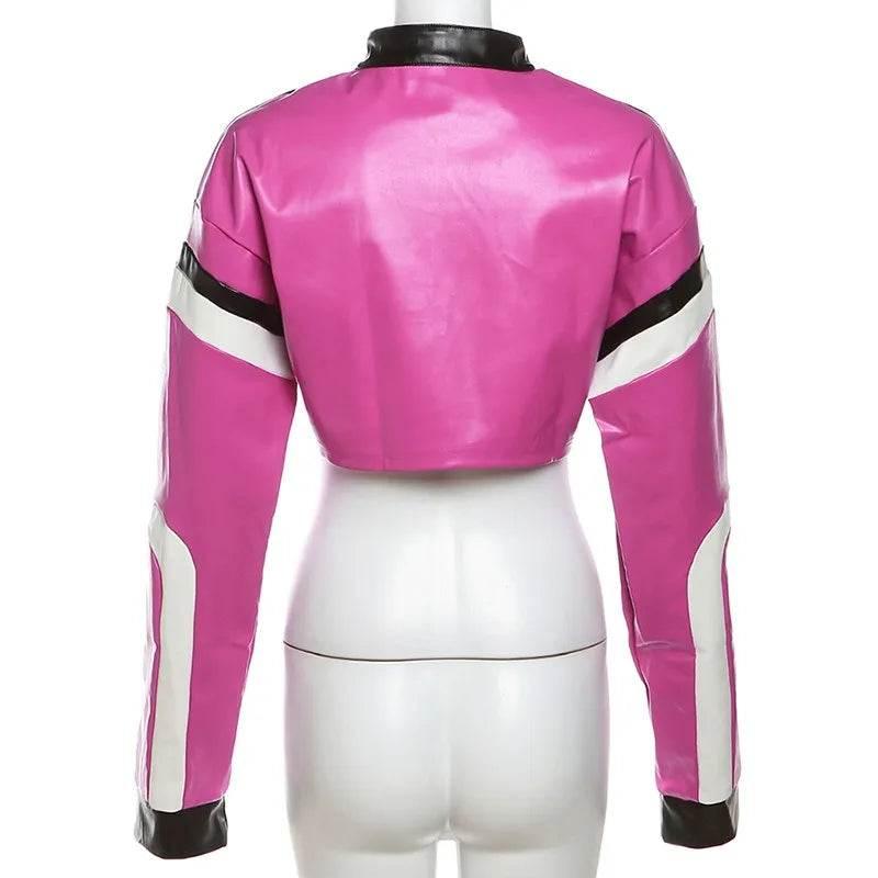 Streetwear Fashion Women Faux Leather New Jacket Letter Print Autumn Casual Sporty Wild Streetwear Uniform Trend Lady Crop Coat - Empire P.E