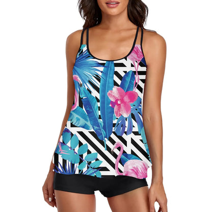 Women Casual Tropical Print Tankini Swimsuit Set - Empire P.E