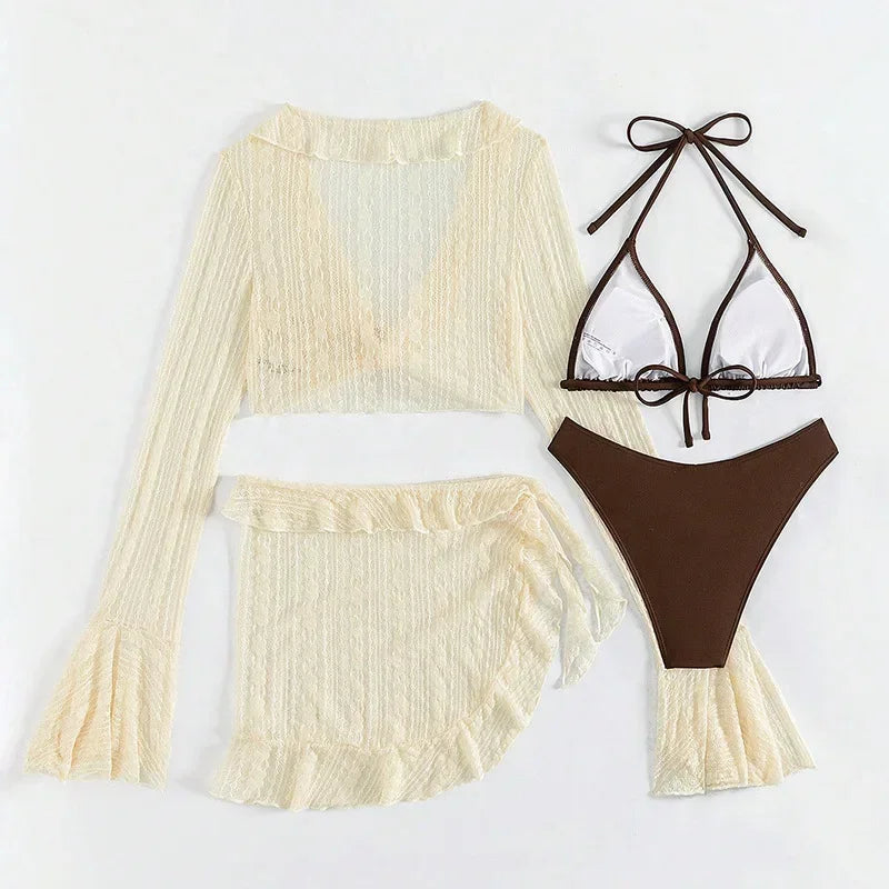 Women's 4 Piece Bikini Halter Neck Triangle Set