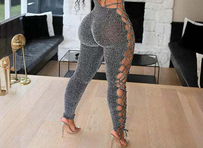 Sexy Jumpsuit Woman Allover Print Lace-up Side - Empire P.E
