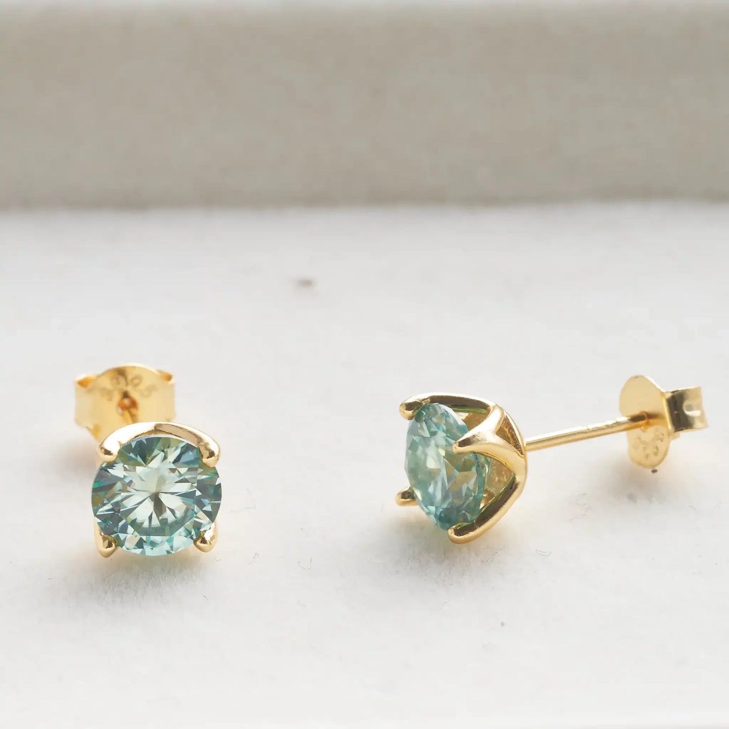 blue green color 6.5mm*2 pcs Moissanite Earrings Diamond 925 Sterling Silver, Gold Plated - Empire P.E