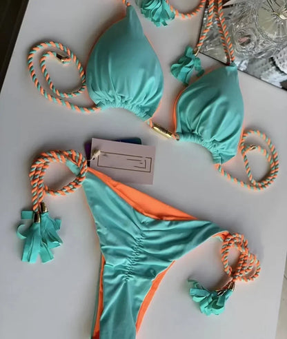 New Women Bikini Backless Rope Triangle Swimsuit Multicolor - Empire P.E