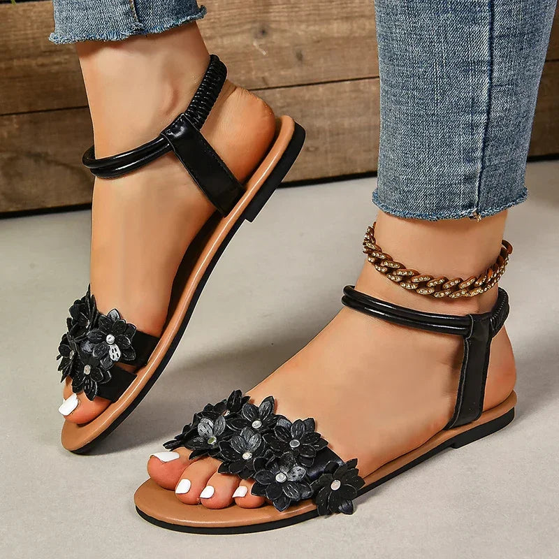 Flower Decoration Flat Sandals - Empire P.E