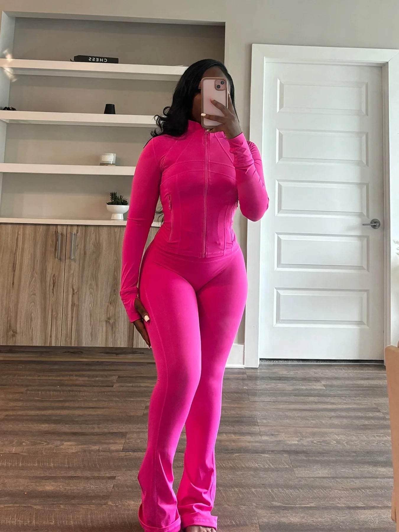 Women 2 Two Piece Outfits Casual Sports Workout Sets Bodycon Tracksuit Long Sleeve Zip Up Jacket Jogger Matching Sweat Pants Set - Empire P.E