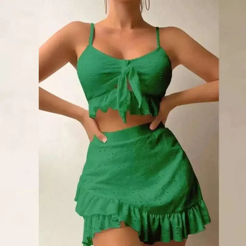 2025 New Solid Lace Sexy Three Piece Bikini Swimsuit