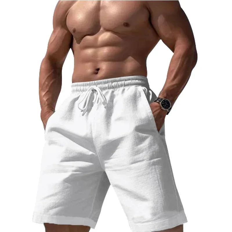 New Linen Cotton Shorts Solid Color Jogging Sweatpants Elastic Waist Shorts for Men Large Lightweight Summer Basketball Shorts - Empire P.E