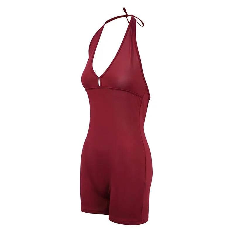 Sexy Backless Playsuits Women Sports Fitness Summer Fashion Black New Rompers Slim Casual Hollow Out Bandage Halter Playsuits - Empire P.E