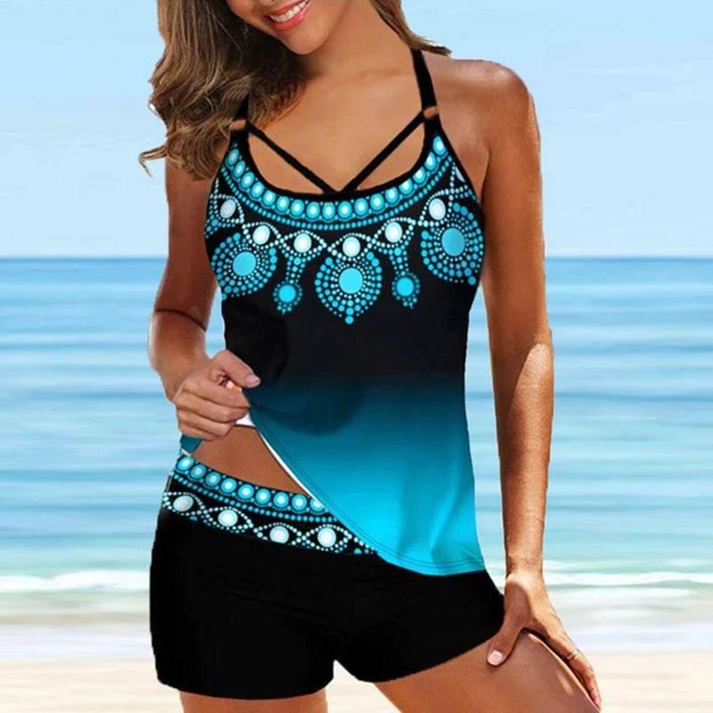 Leaf Printed Swimsuit Women Sexy Strap Cross Backless Plus Size S-8XL - Empire P.E