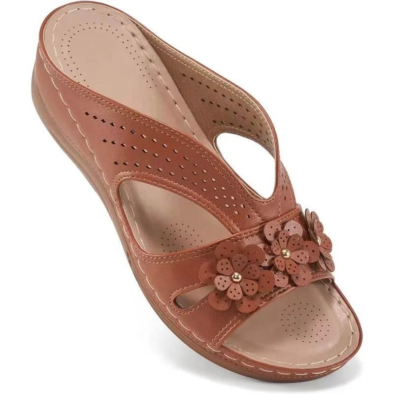 New Women's Slippers Casual Flower Hollow Wedge - Empire P.E