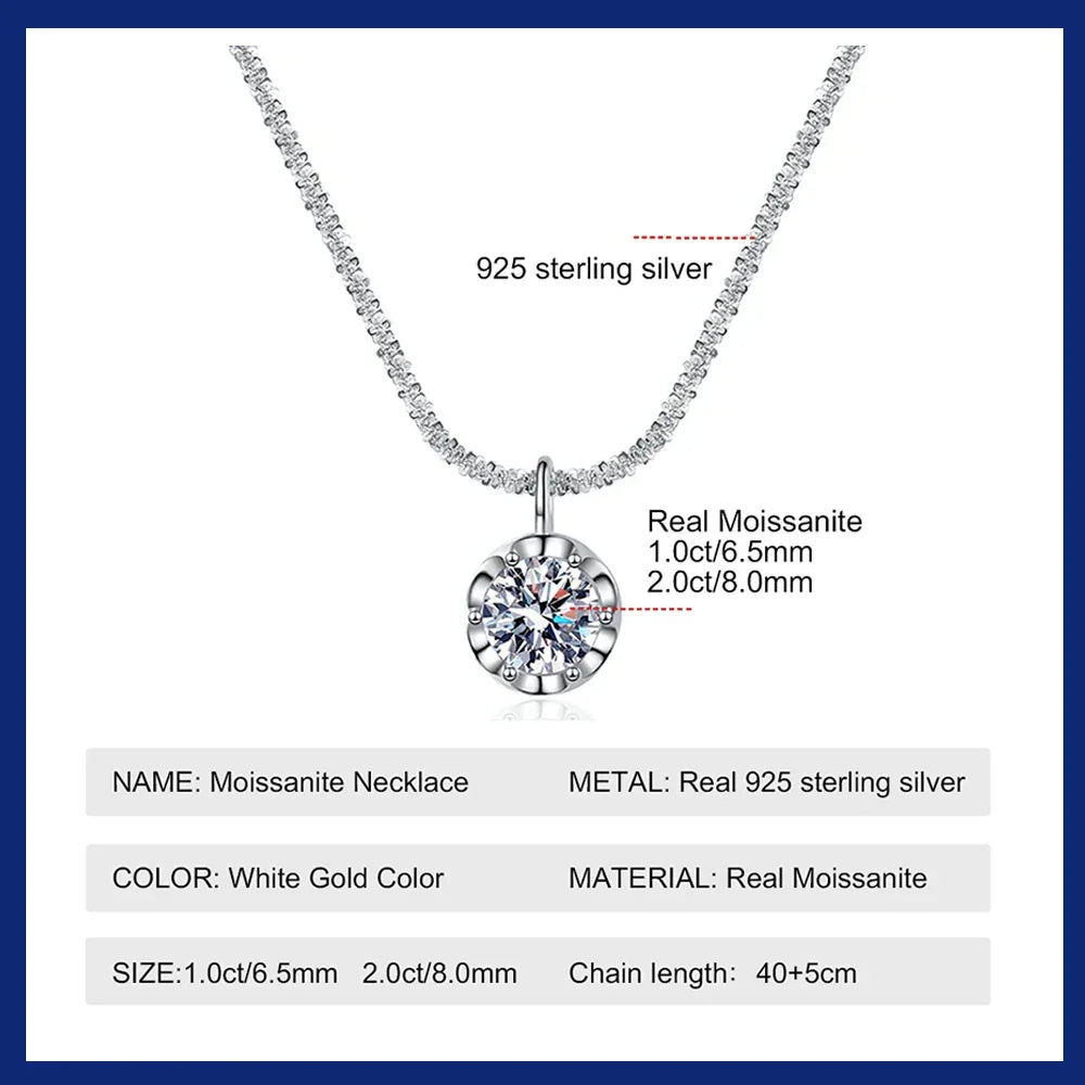 Moissanite Necklaces for Women 925 Sterling Silver Sparkling Cauliflower Chain with 2CT Diamond Pendant - Empire P.E