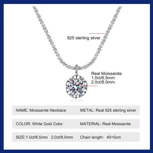 Moissanite Necklaces for Women 925 Sterling Silver Sparkling Cauliflower Chain with 2CT Diamond Pendant - Empire P.E