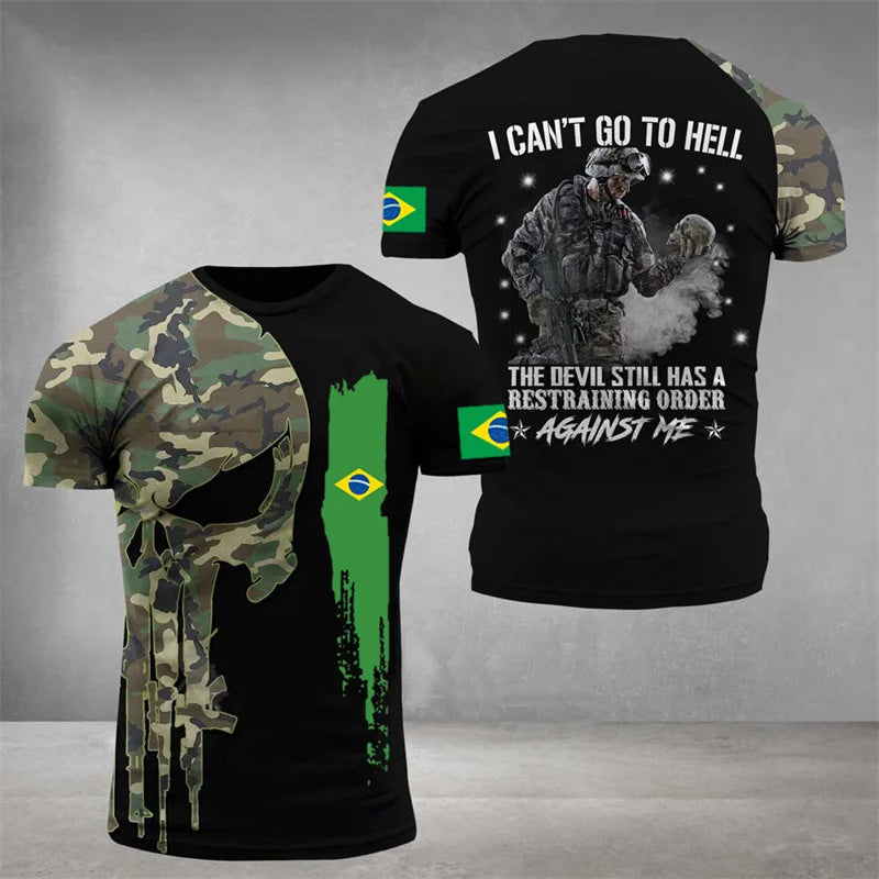 Brazil Flag Men's T-Shirt 3D Print Brazilian T Shirt Summer Oversized Jersey Camo Veterans Short Sleeve Sports Tactical Tee Tops - Empire P.E