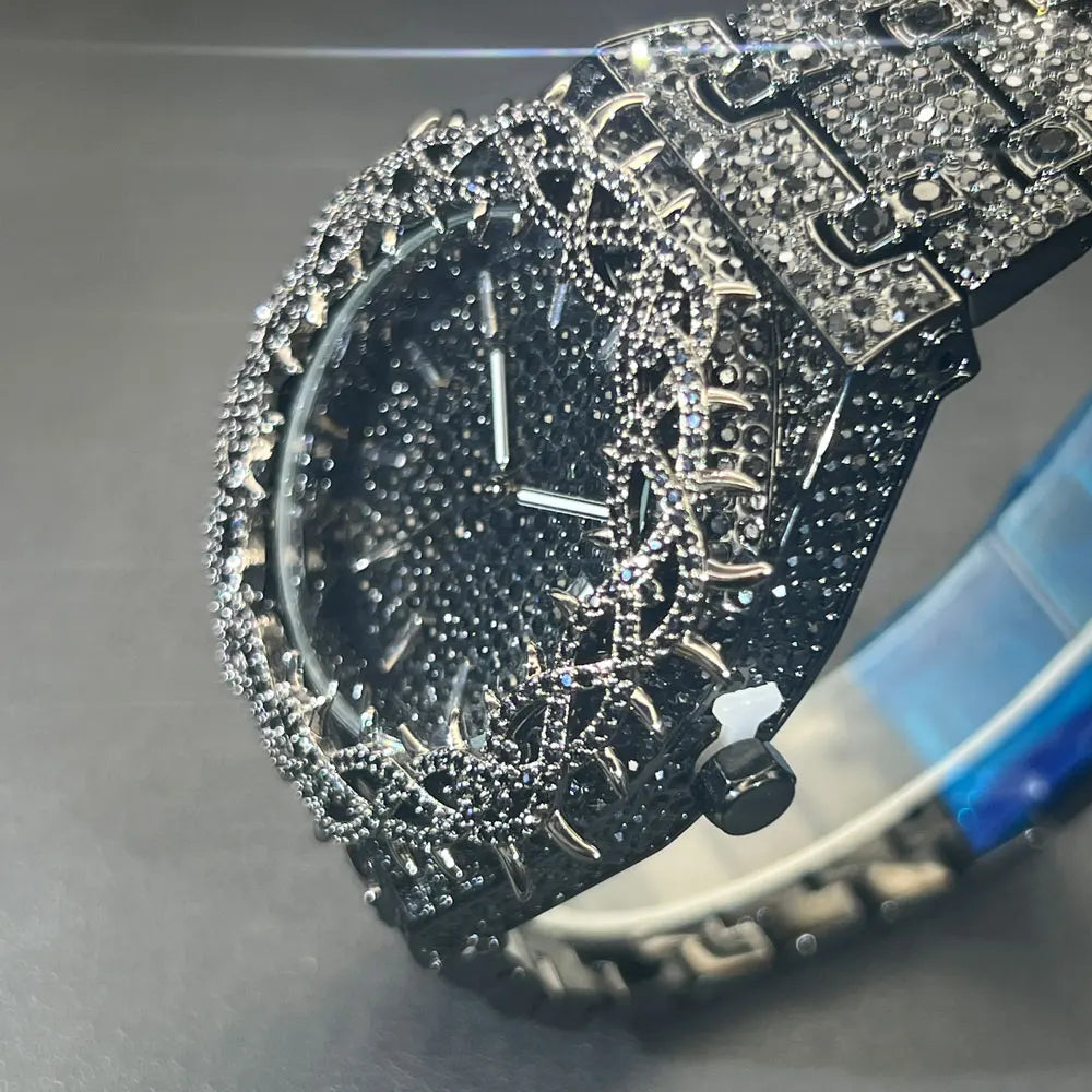 Top Brand Luxury Fashion lced Out Black Diamond Watch