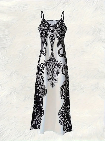 2024 Cross border New Flower Printed V-neck Strap Dress - Empire P.E
