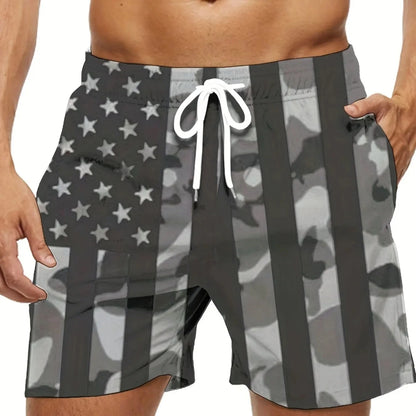 American Flag Print Swimwear Shorts