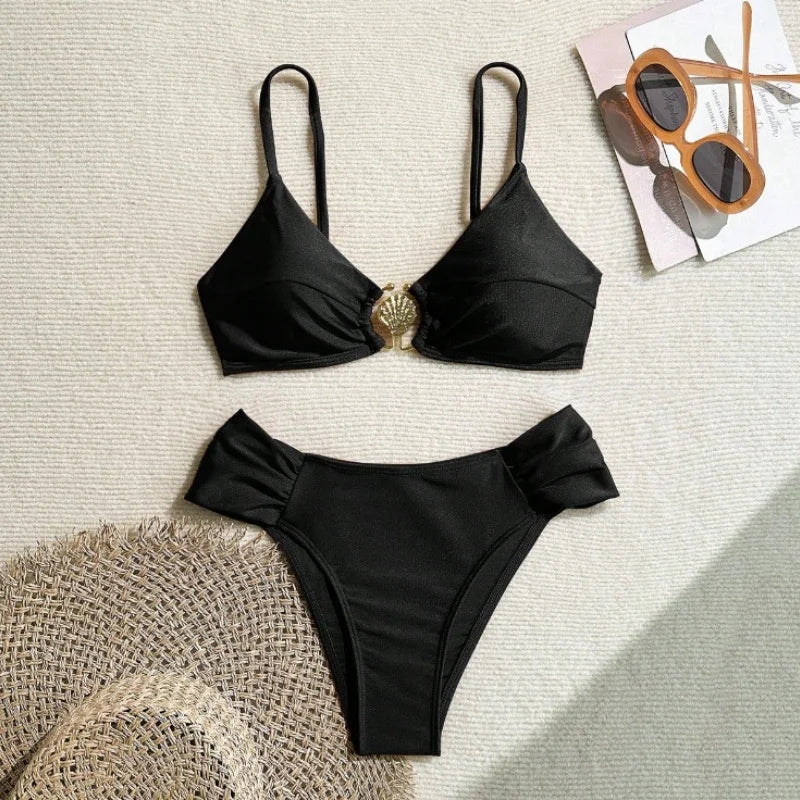Sexy Pleate High Waist Bikini Set 2025