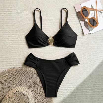 Sexy Pleate High Waist Bikini Set 2025