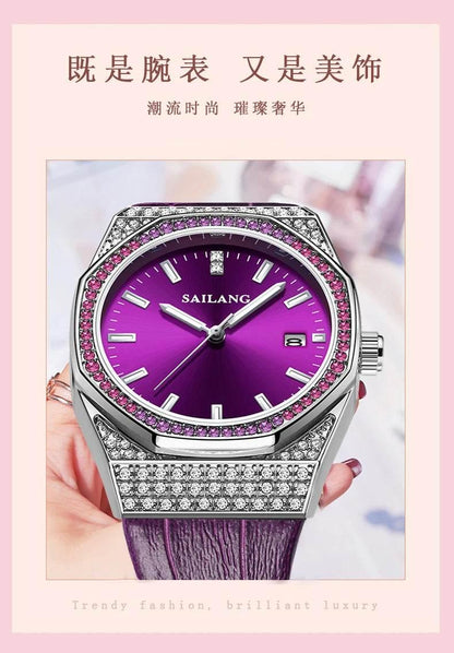 New Style Violet High-End Ladies Wrist Watch Luxury Diamond Waterproof - Empire P.E